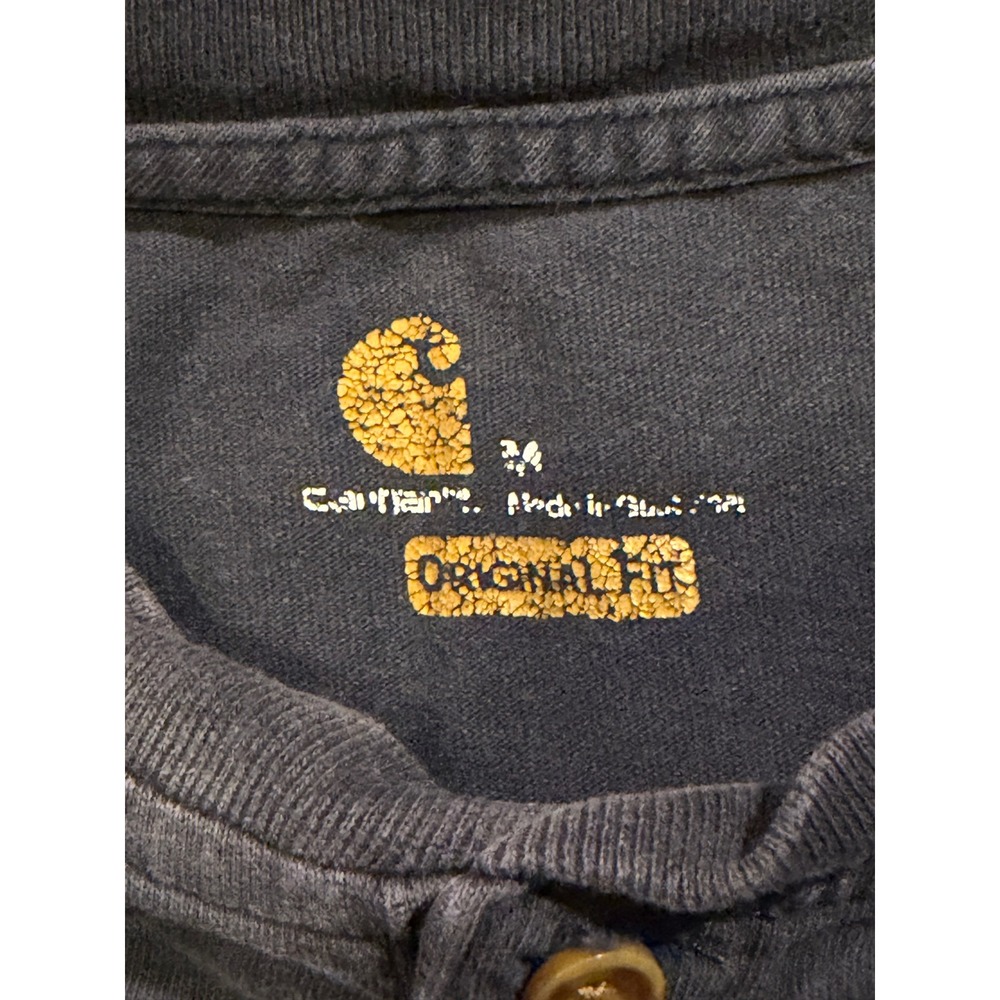 Carhartt Henley Shirt Mens M Navy K128 NVY Workwear Long Sleeve Pocket Cotton * - Picture 4 of 10
